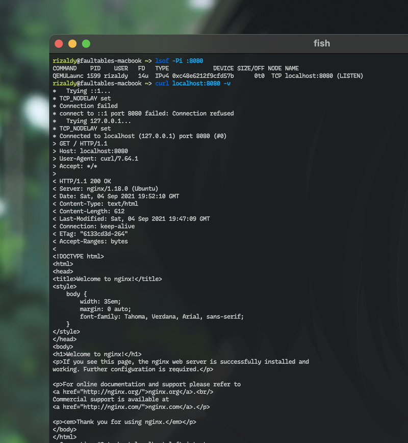 akses port 80 di guest os via port 8080 di host os